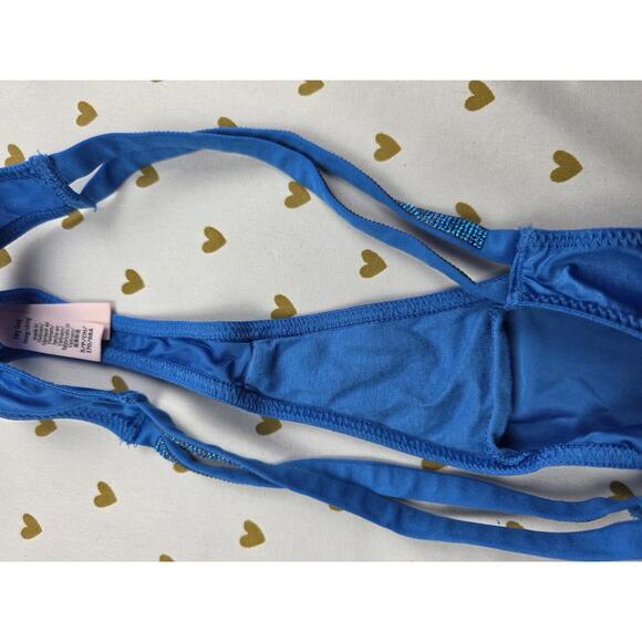 VIctorias Secret BLING SHINE satin STRAPPY thongs VERY sexy blue SMALL - Picture 4 of 6